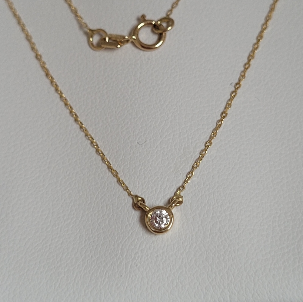 14k Real Gold & Natural Round Diamond Necklace, 18" L, Athentication Certificate